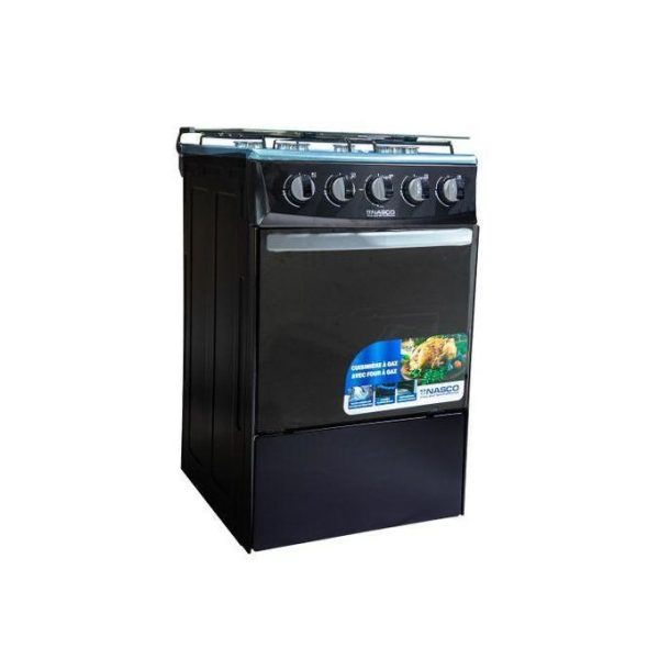 Nasco NASGC-50X50B-CTZ 4-Burner Gas Cooker-Oven-Glass Top-Black